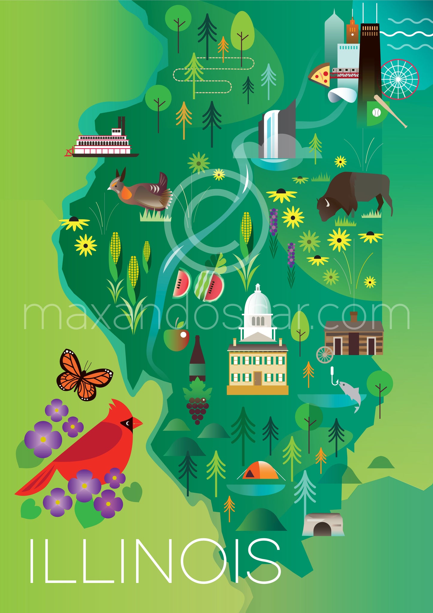 Illinois Map Postcard