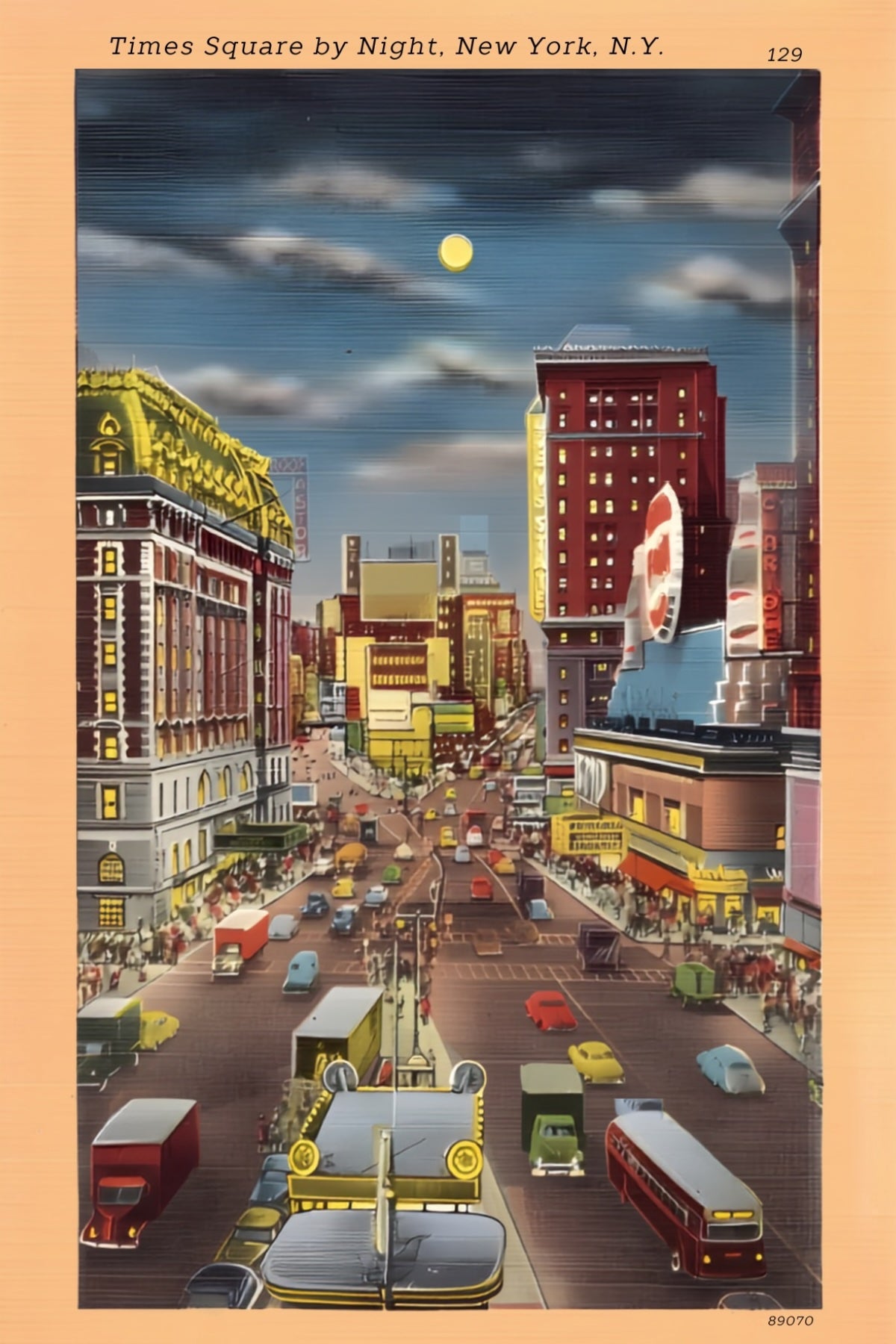 Times Square By Night Vintage Postal Card