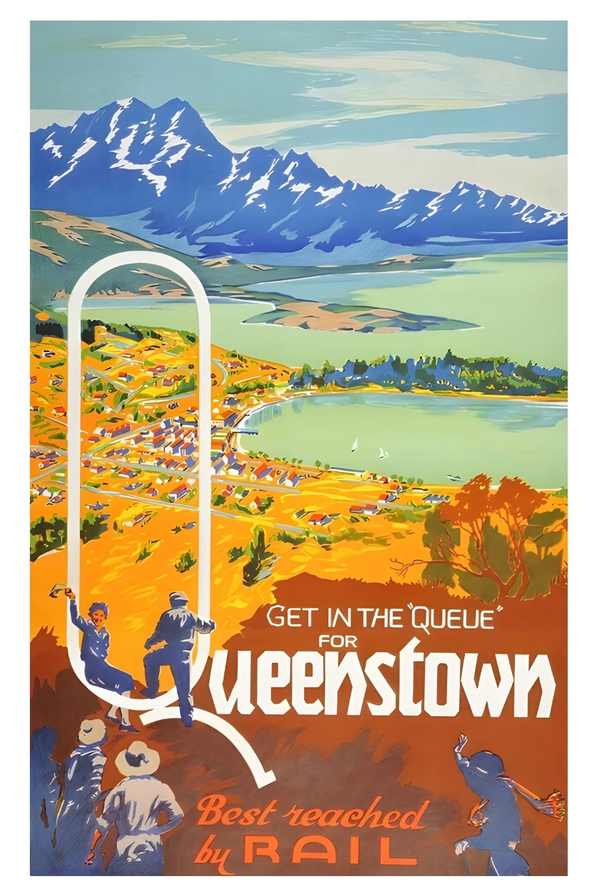 Stellen Sie sich für die Queenstown-Postkarte an