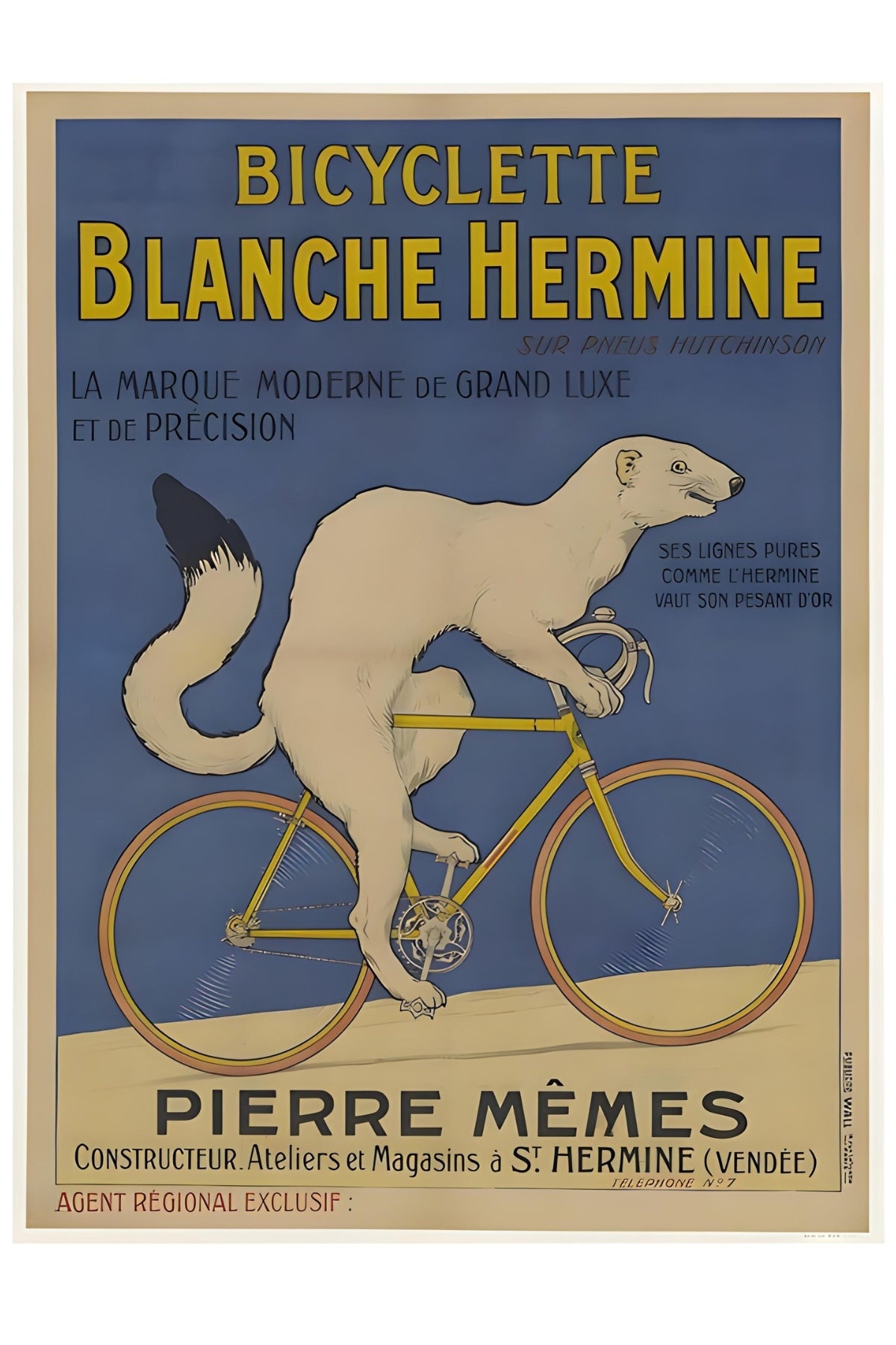 Bicyclette Blanche Hermine Postkarte