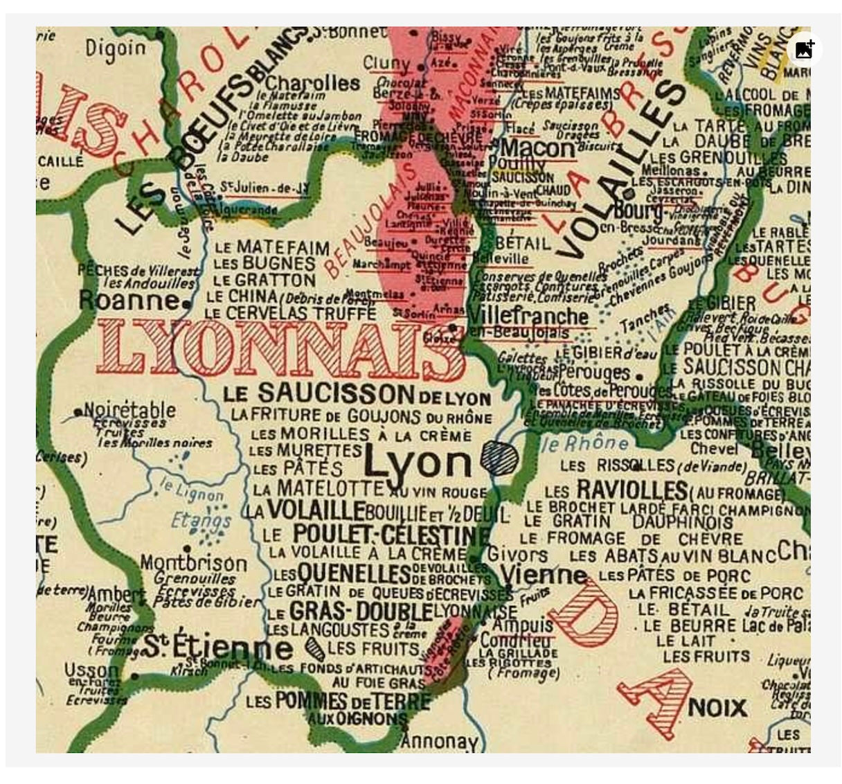 Postkarte der Carte Gastronomique de la France