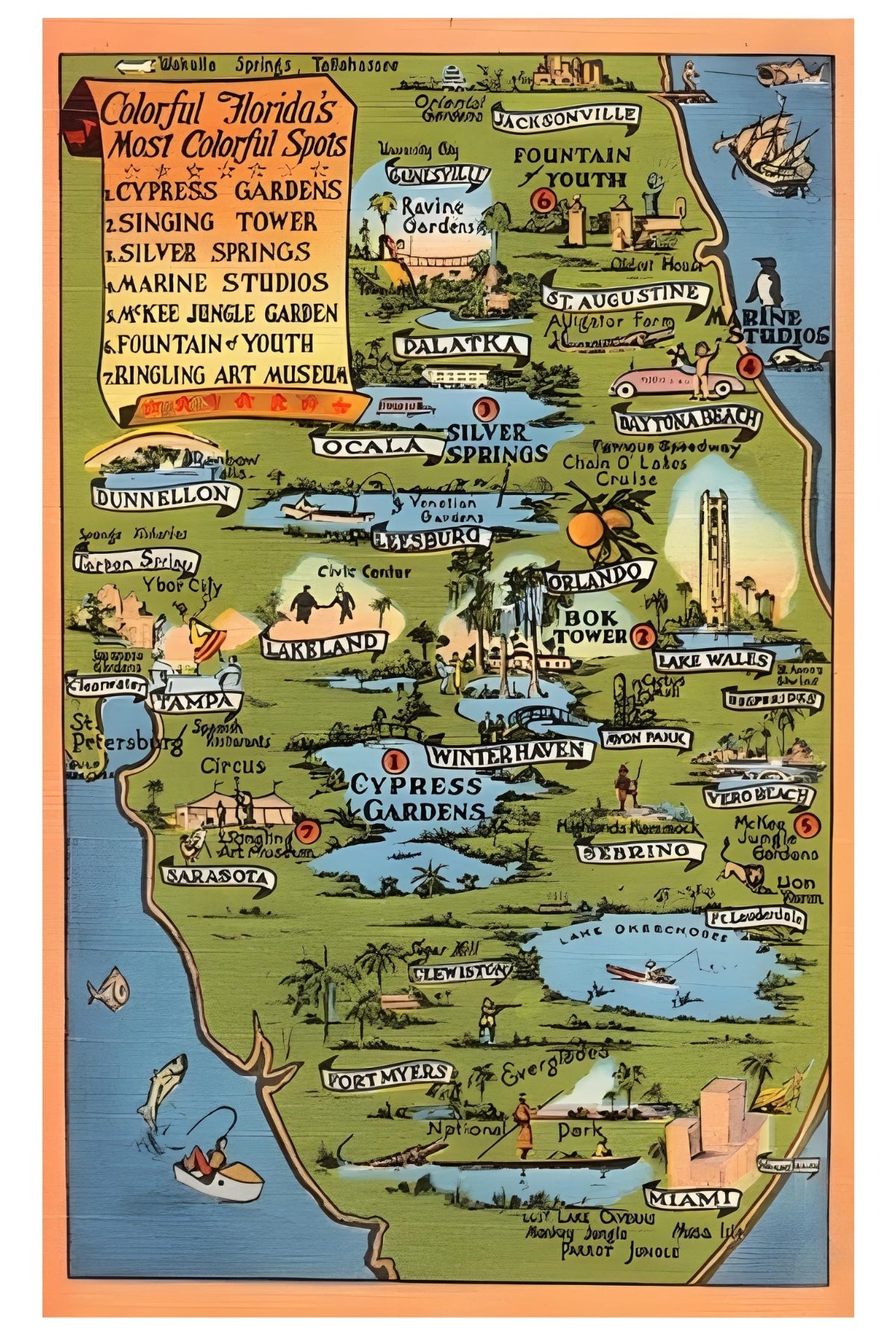 Florida Attractions Postal Card