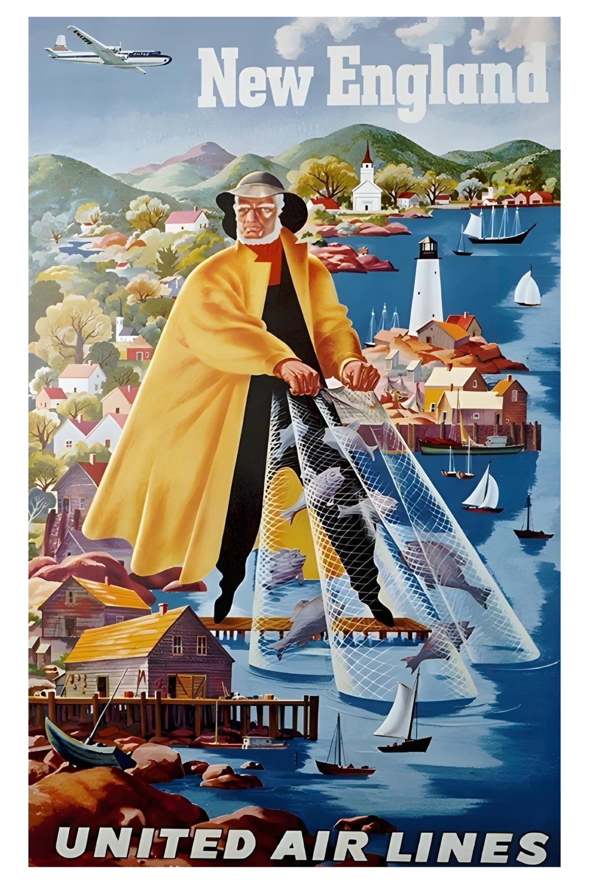 New England United Air Lines Postal Card