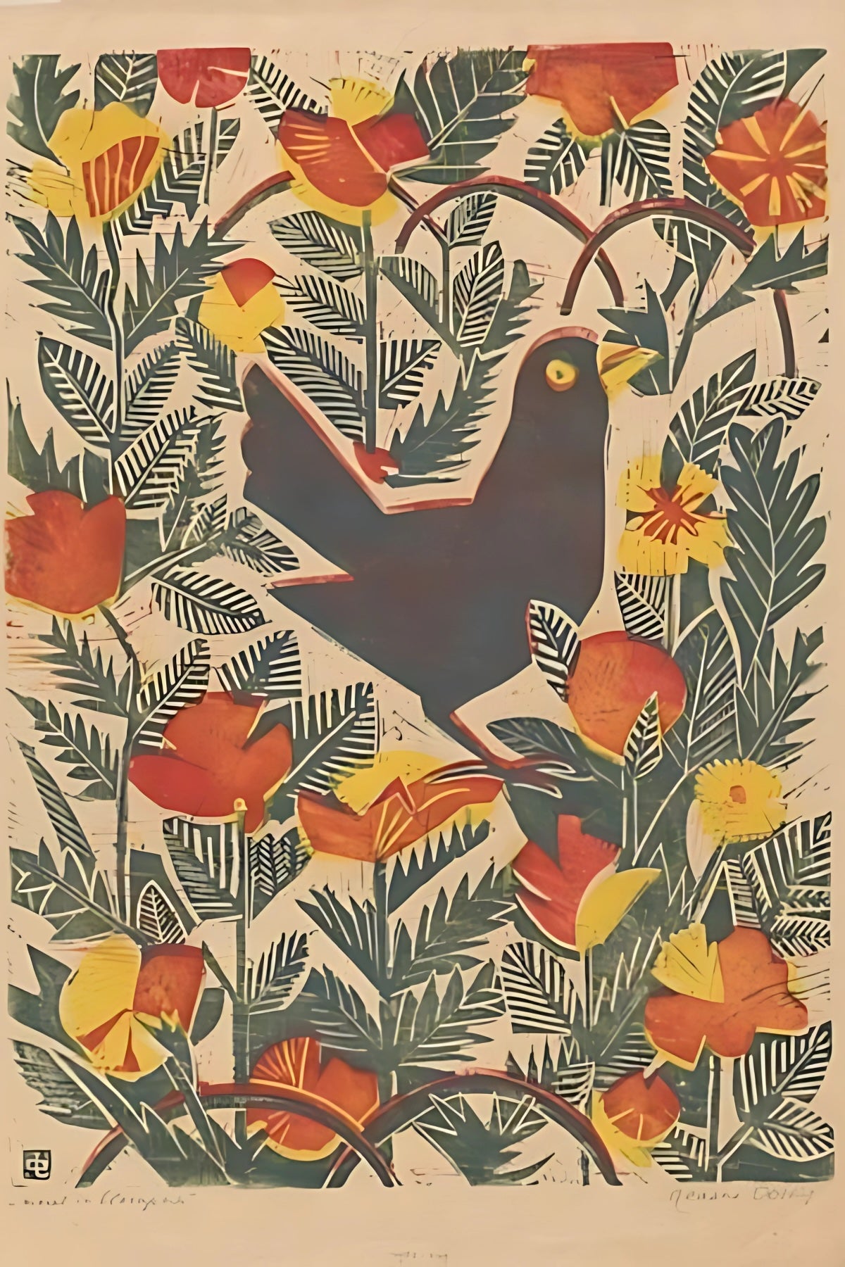 Vogel in Orange Postkarte