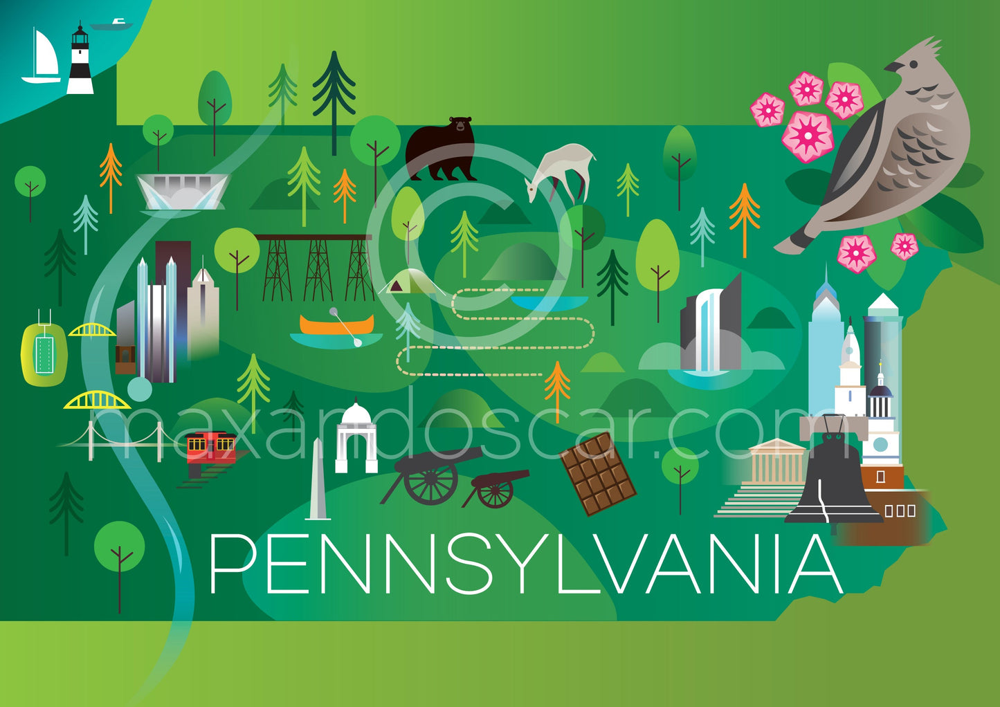 Pennsylvania Karte Postkarte