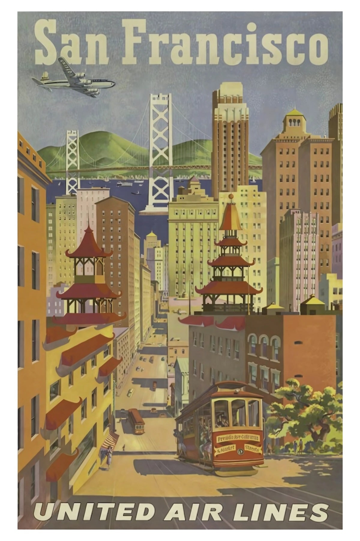 Postkarte der United Air Lines in San Francisco