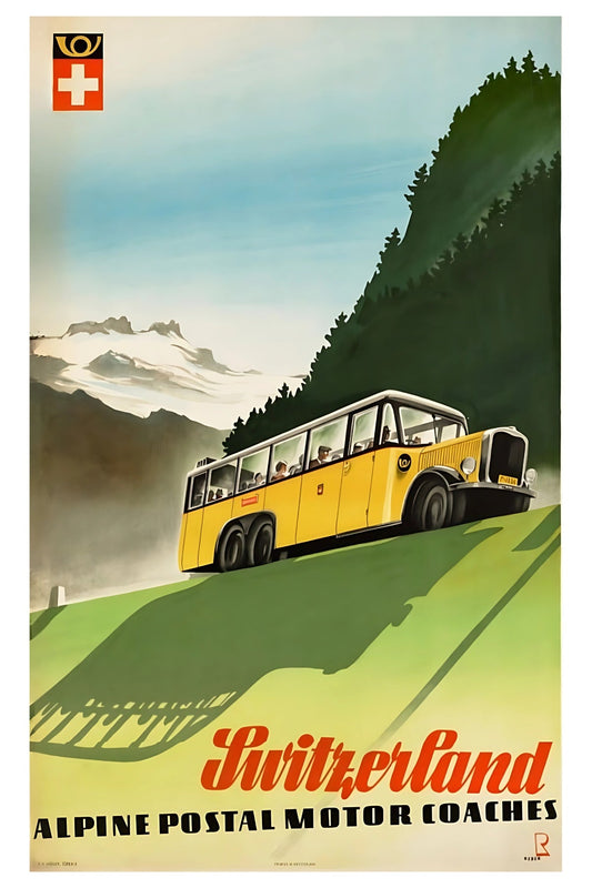 Switzerland Alpine Motor Coaches Postal Card