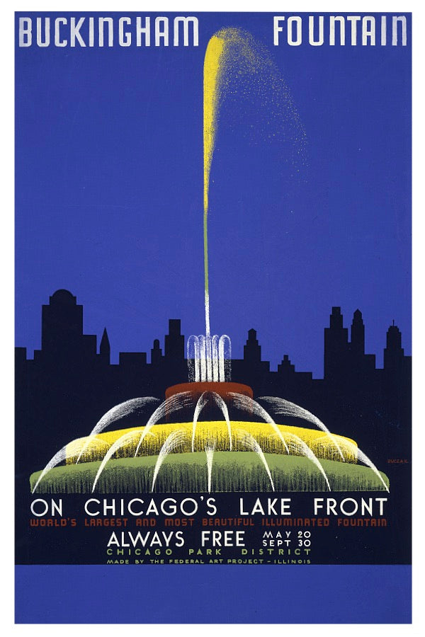 Buckingham-Brunnen, Chicago, WPA-Postkarte