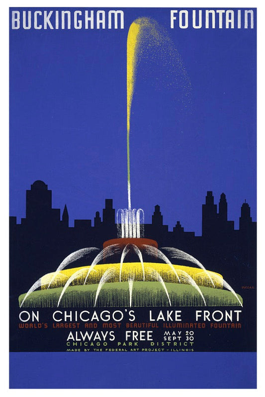 Buckingham-Brunnen, Chicago, WPA-Postkarte