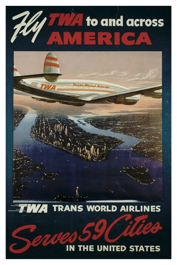FLIEGEN SIE NACH UND DURCH AMERIKA TWA POSTKARTE