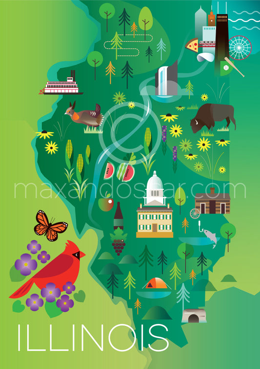 Illinois Map Postcard
