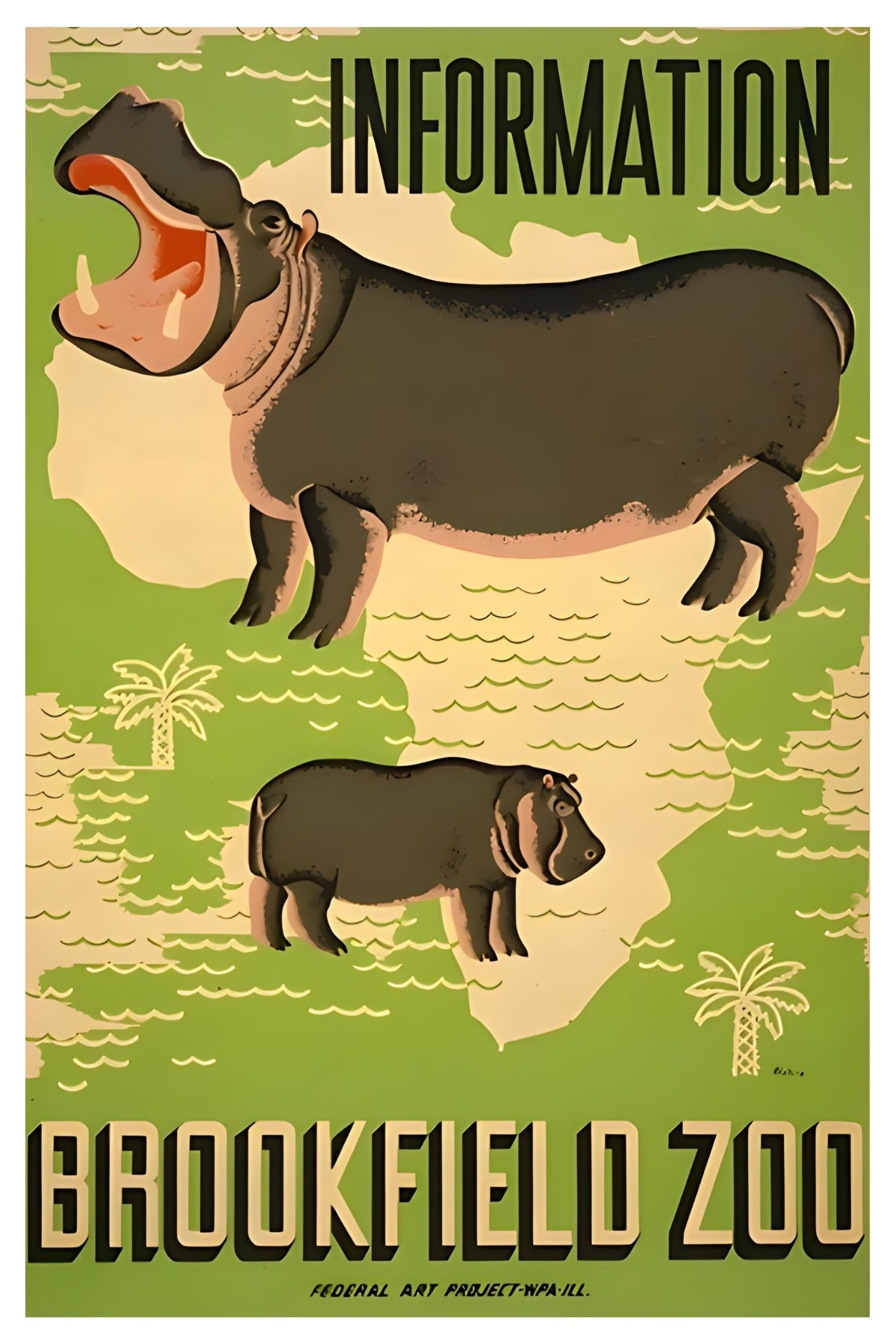 Brookfield Zoo Nilpferd WPA Postkarte